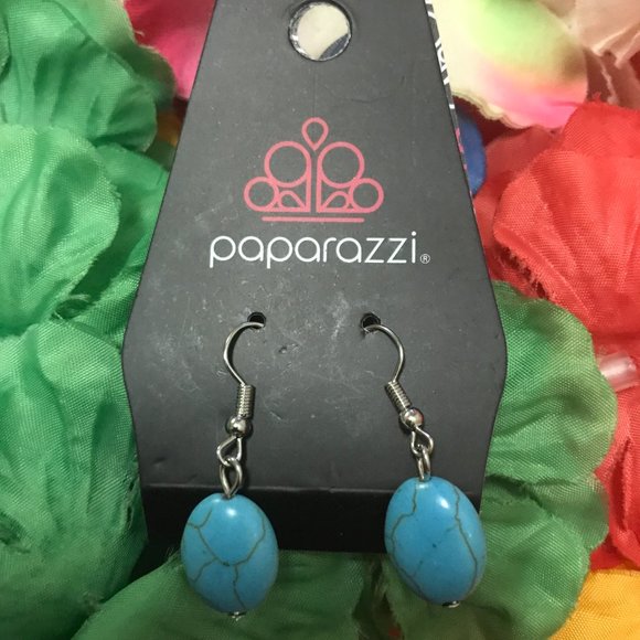 Paparazzi Turquoise-like Hanging Earrings - Picture 12 of 16